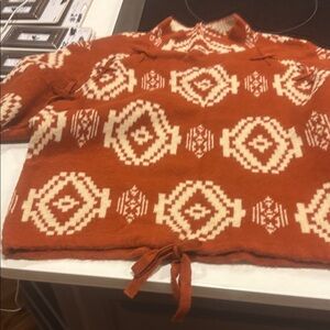 Women Orange Patterned draw string sweater